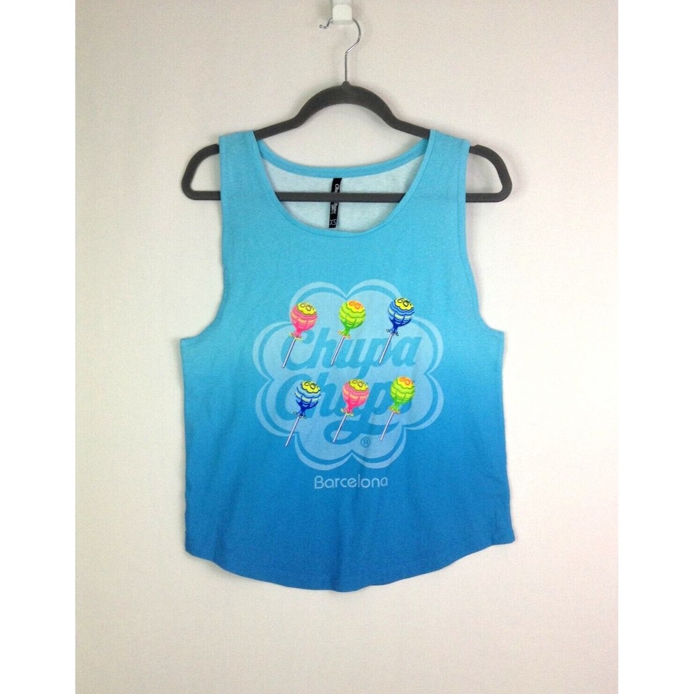 Chupa Chups Barcelona T-shirt Tank Top Blue 100% Cotton Sleeveless Size XS